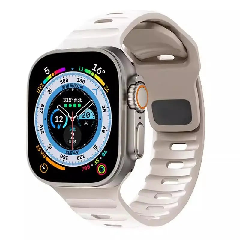 🏃‍♂️ Silicone Sport Strap for Apple Watch – Compatible with Series 9/8/7/6/5/4/3/SE/Ultra (38mm-49mm) | سوار رياضي سيليكون لساعة أبل – متوافق مع جميع المقاسات والسلاسل