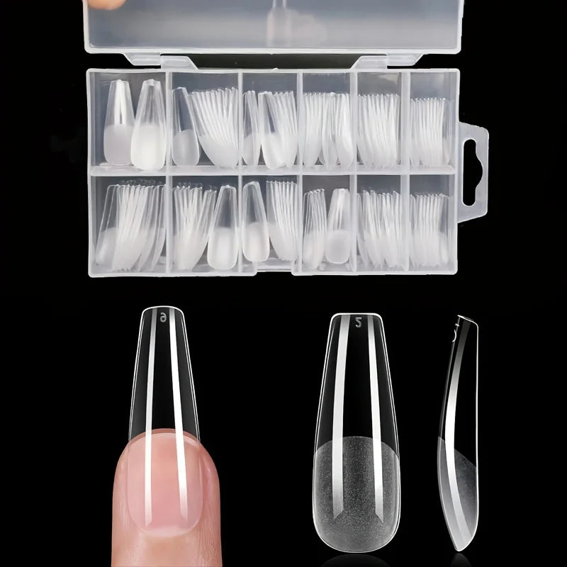 120-Piece Full Cover Press-On Nail Tips – Stiletto, Almond, Square & Coffin Shapes | طقم 120 طرف أظافر صناعية جاهزة – أشكال ستيلتو، لوزي، سكوير وكوفن للتجميل المنزلي