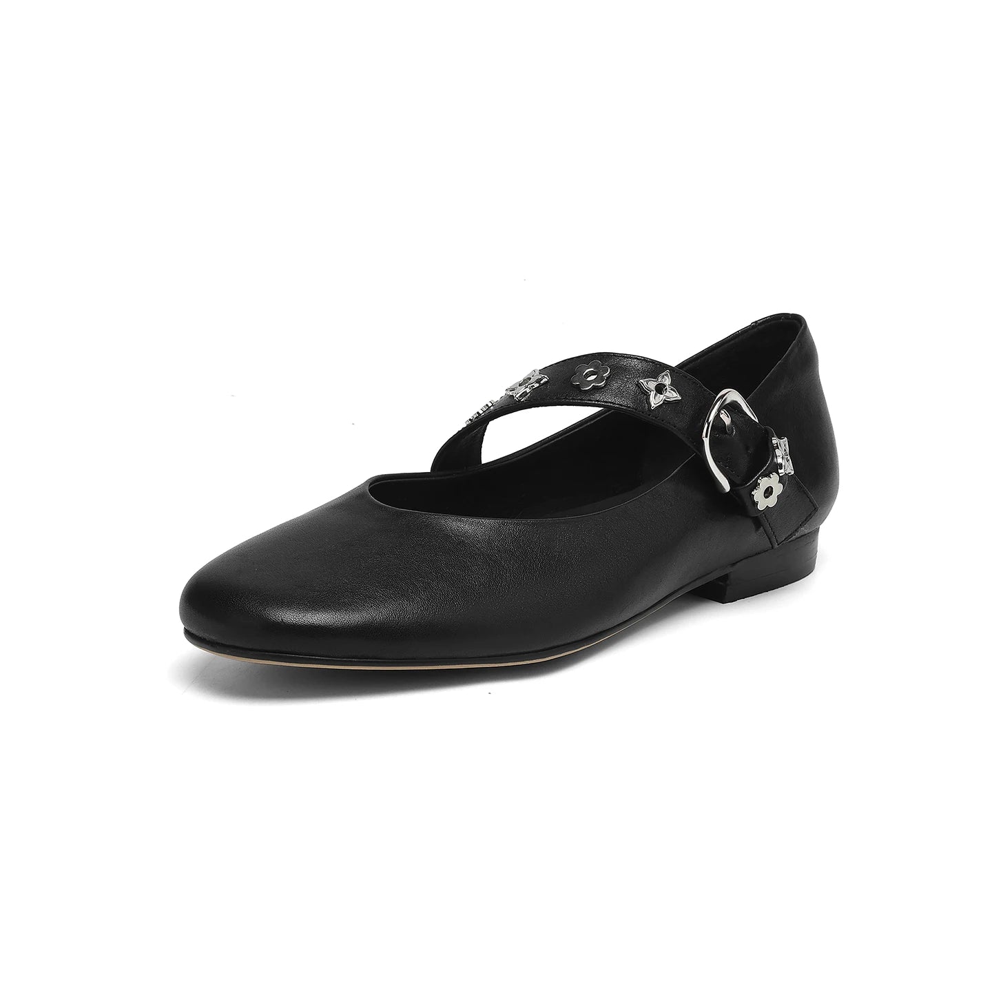 Women’s Genuine Leather Mary Jane Loafers – 2cm Low Heel Buckled Moccasin Pumps for Casual & Office Wear | أحذية ماري جين نسائية من الجلد الطبيعي – كعب منخفض 2 سم بتصميم موكاسين مع إبزيم أنيق للمكتب والاستخدام اليومي