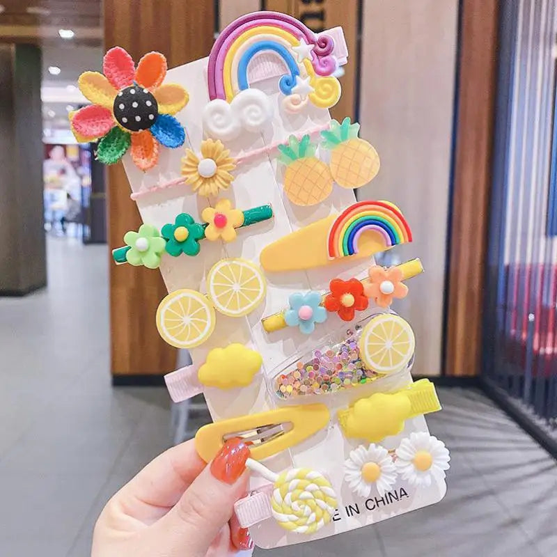14Pcs Cartoon Baby Girl Hair Clip Set | طقم مشابك شعر كرتونية للبنات – 14 قطعة