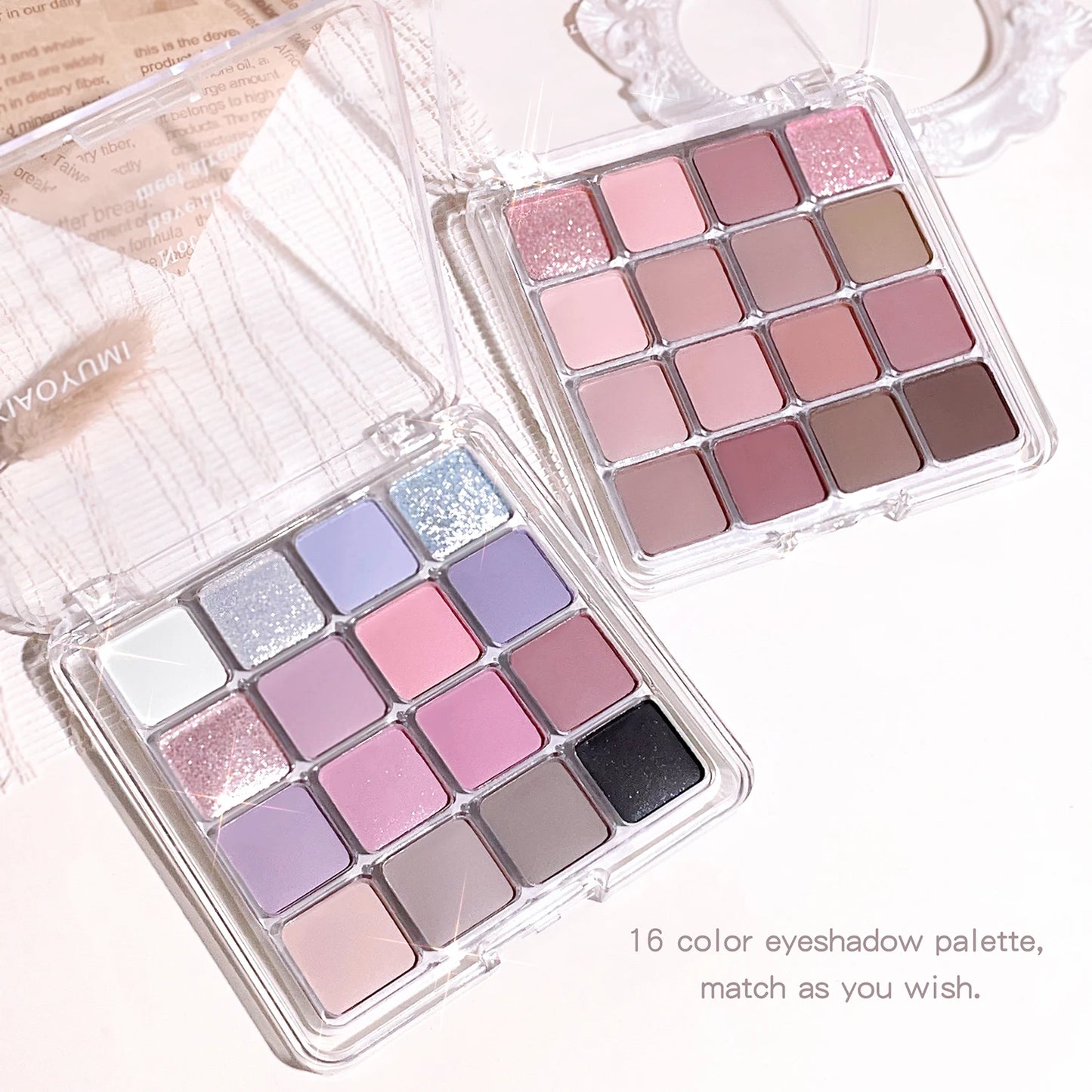 16-Color Sunset Magic Eyeshadow Palette – Korean Matte & Shimmer Earth Tones | باليت ظلال عيون كوري – 16 لون بلمسات مطفية ولمّاعة بألوان الغروب الترابية
