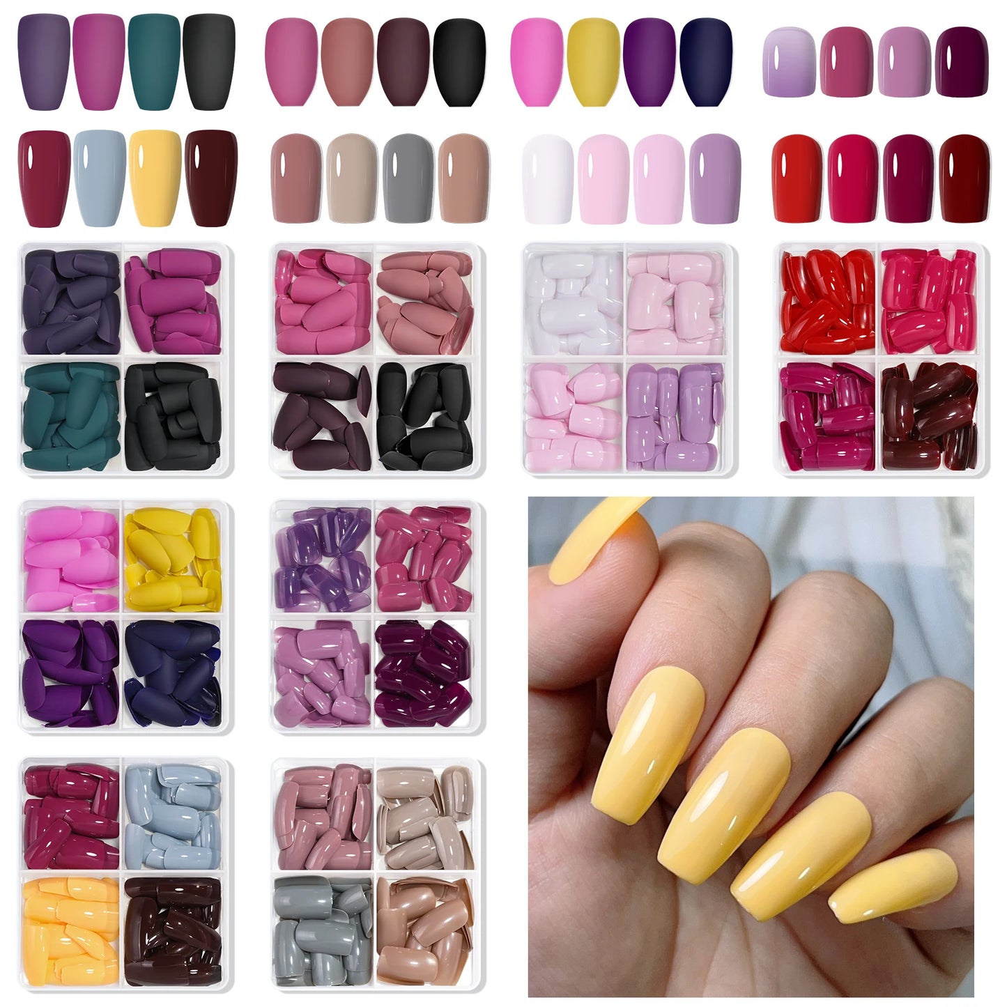 VelvaMatte 4-Color Soft Matte Press-On Nails – Full Coverage Elegance at Your Fingertips | ڤيلفا مات – أظافر صناعية ناعمة بـ ٤ ألوان مطفية لإطلالة أنيقة متكاملة