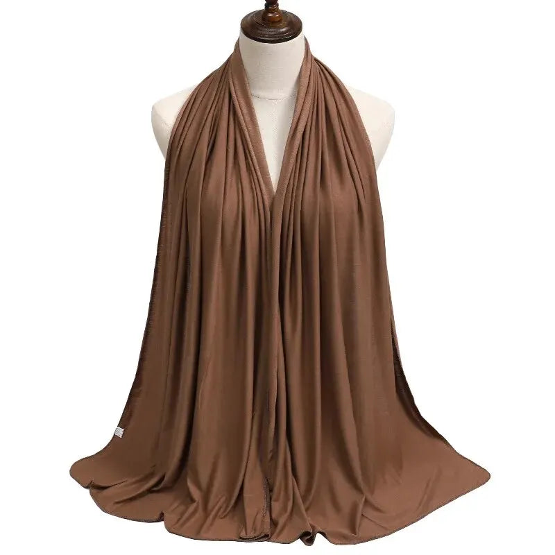 🌙 Modal Cotton Jersey Hijab Scarf 🧣 – Soft Plain Long Head Wrap for Women (170x60cm) | حجاب شيفون قطني ناعم – شال طويل سادة بربطة مرنة للنساء (170×60 سم)
