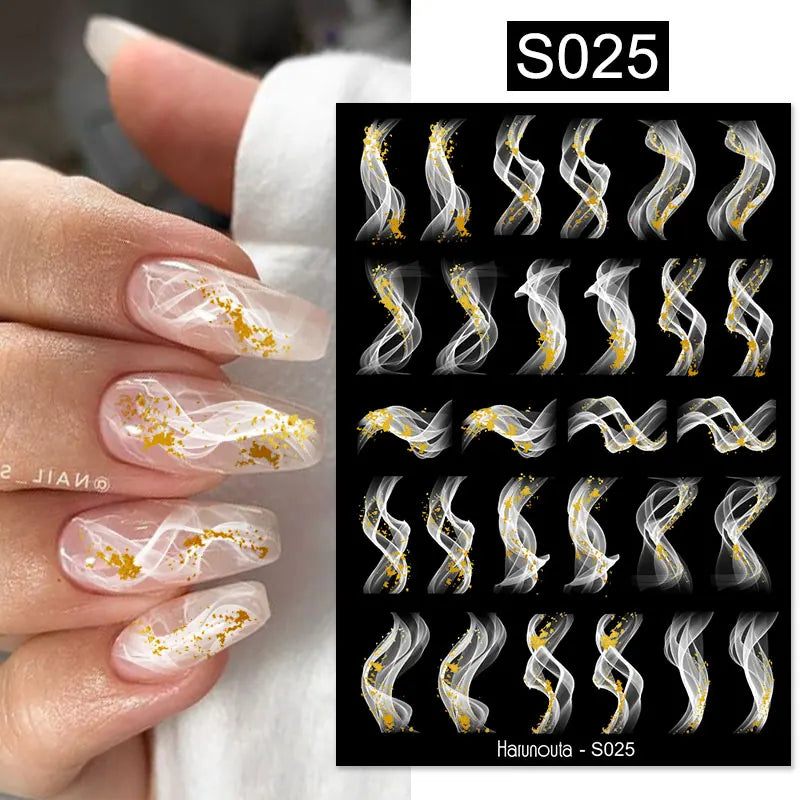1Pc 3D Nail Sticker Colorful Pattern Press on Nail Decals Wave Gold Ink Blooming Marble Design Slider DIY Nail Art Decorations