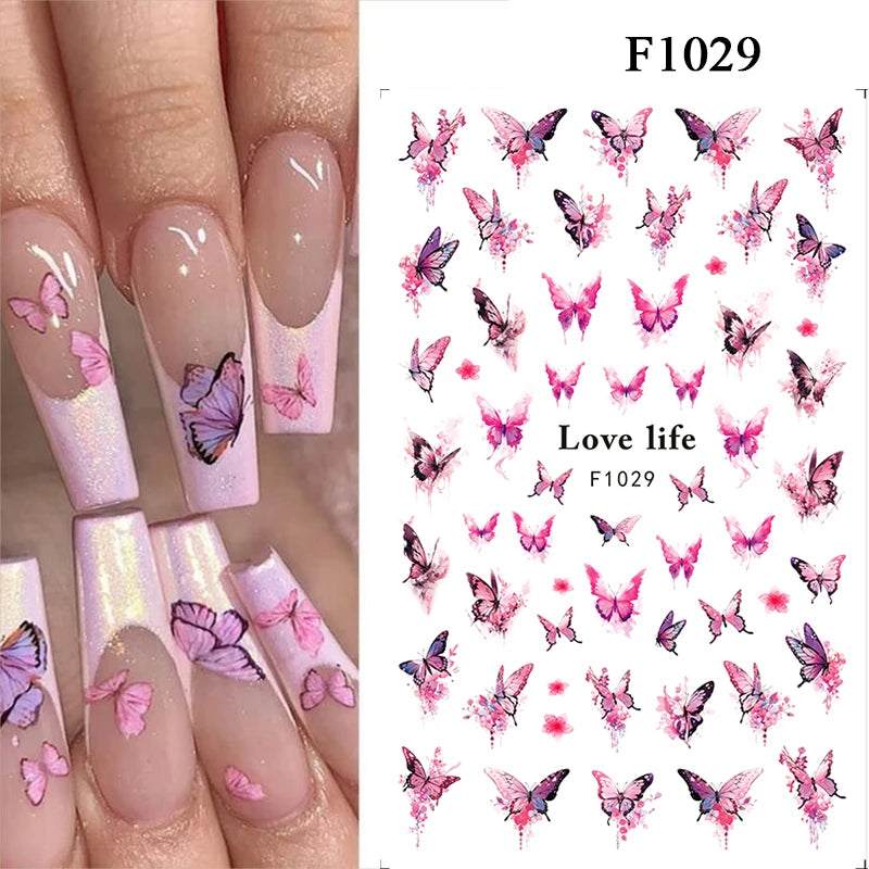 1Pc 3D Nail Sticker Colorful Pattern Press on Nail Decals Wave Gold Ink Blooming Marble Design Slider DIY Nail Art Decorations