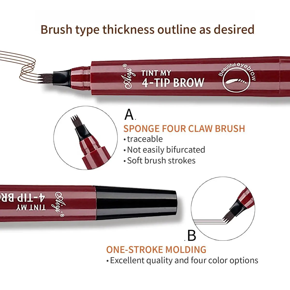 4-in-1 Waterproof Eyebrow Pencil – 5-Color Long-Lasting Liquid Brow Definer | قلم حواجب 4 في 1 مقاوم للماء – 5 ألوان طبيعية لتحديد ورسم الحواجب بثبات عالي