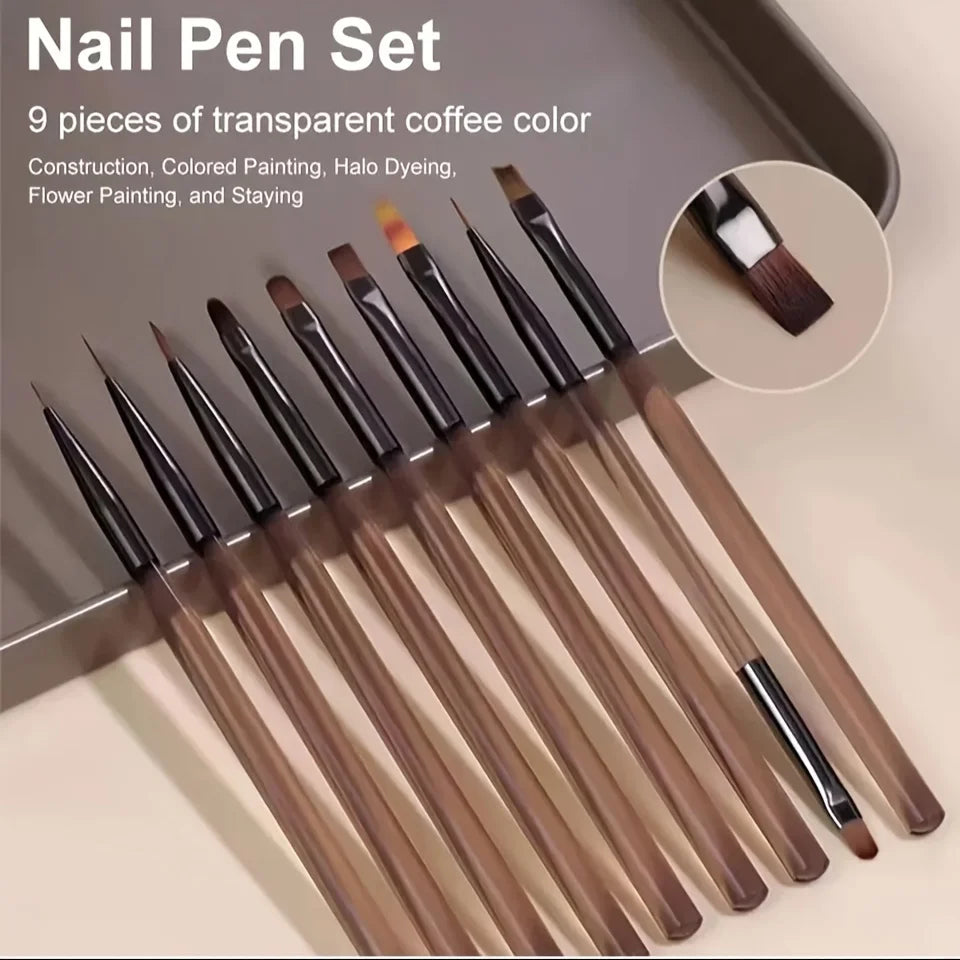 9pcs DIY Brush Nail Art Brush Set  Acrylic Lace Ombre Design Nail UV Gel Painting Drawing Flowers Pen Manicure Salon Tools Suit