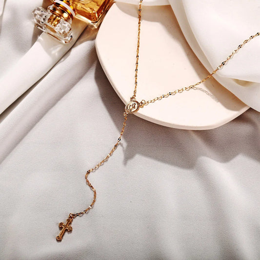 2024 Vintage Bohemian Christian Cross Rosary Necklace – Women’s Religious Pendant Charm Jewelry | عقد نسائي بوهيمي فاخر بصليب مسيحي – تصميم كلاسيكي ساحر لعام 2024 مع قلادة روزاري