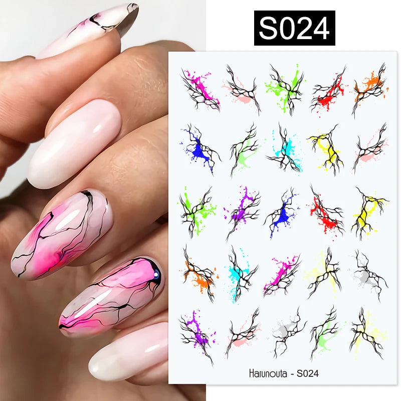1Pc 3D Nail Sticker Colorful Pattern Press on Nail Decals Wave Gold Ink Blooming Marble Design Slider DIY Nail Art Decorations