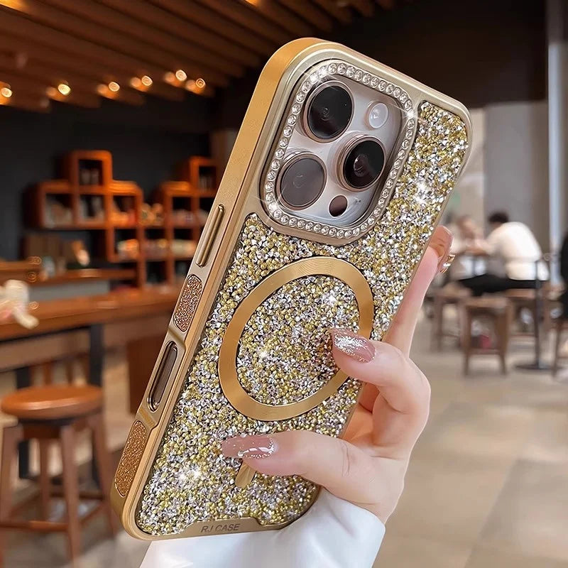 Luxury Bling MagSafe Case with Rhinestone Diamonds for iPhone 17 16 15 14 Pro Max Luxury Back Cover