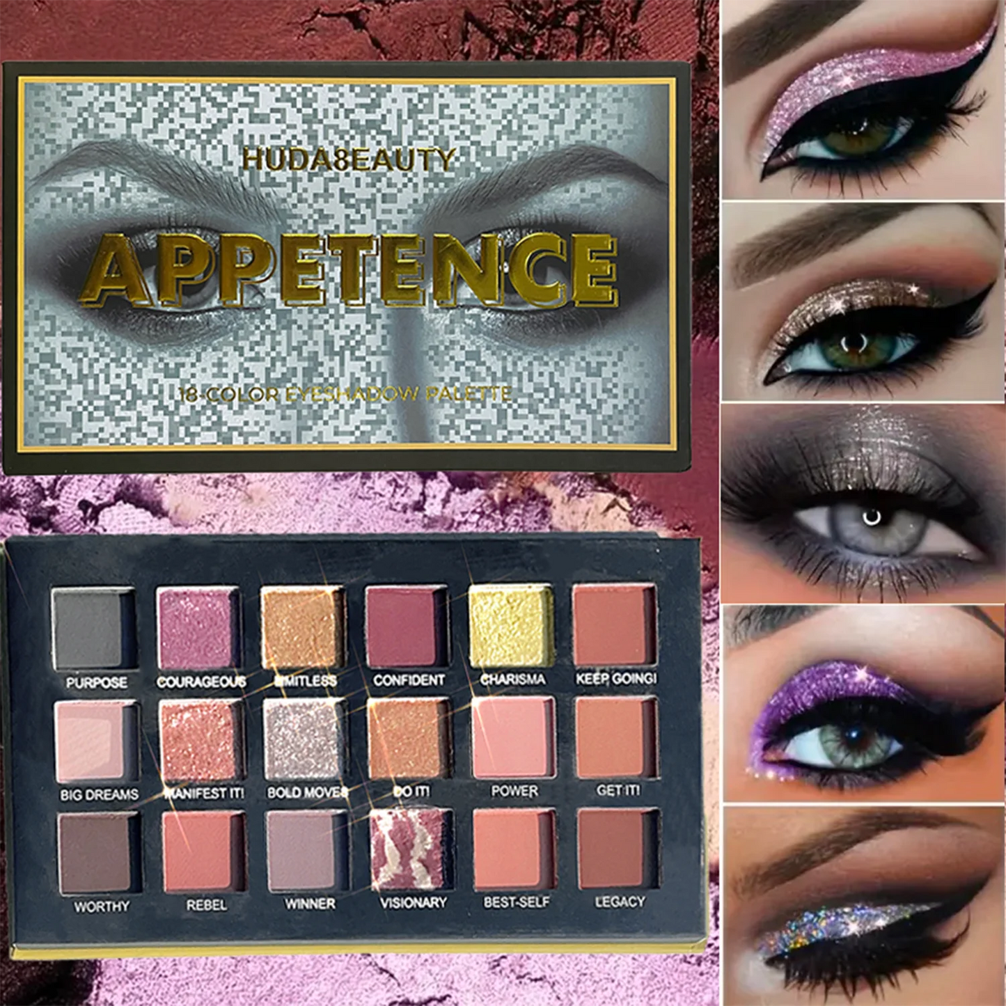 18-Color Eyeshadow Palette – Matte & Glitter, High Pigment,  Long-Lasting, Smudge-Proof, Perfect for Daily & Party makeup
