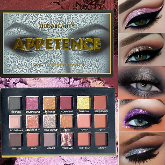 18-Color Eyeshadow Palette – Matte & Glitter, High Pigment,  Long-Lasting, Smudge-Proof, Perfect for Daily & Party makeup