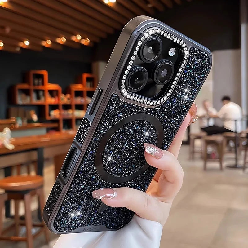 Luxury Bling MagSafe Case with Rhinestone Diamonds for iPhone 17 16 15 14 Pro Max Luxury Back Cover
