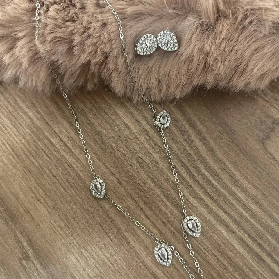 ZAKOL Water Drop Cubic Zirconia Pendant Choker Jewelry Sets for Women Girl Ins Trendy Gold Color Stud Earring Necklace Set Gift