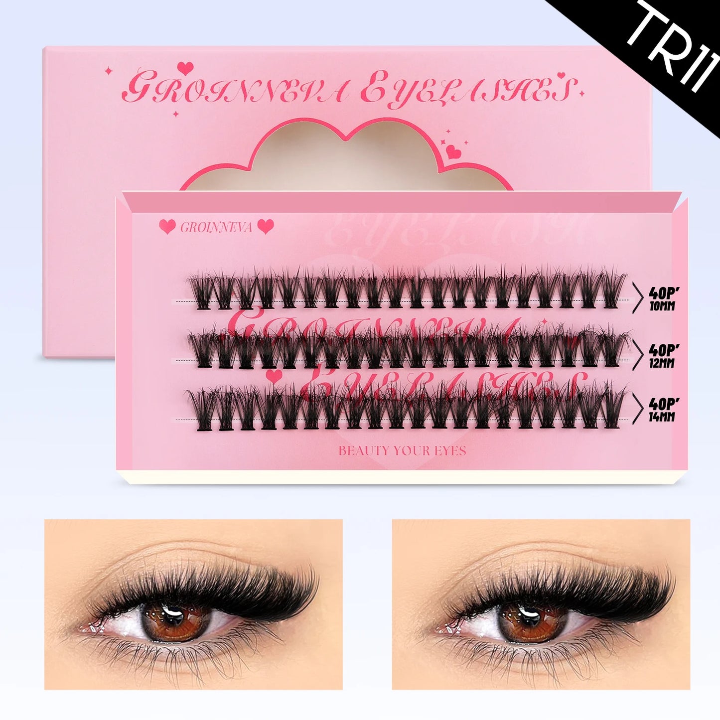 GROINNEYA DIY Cluster Lash Extensions – Fluffy Cat Eye Lashes