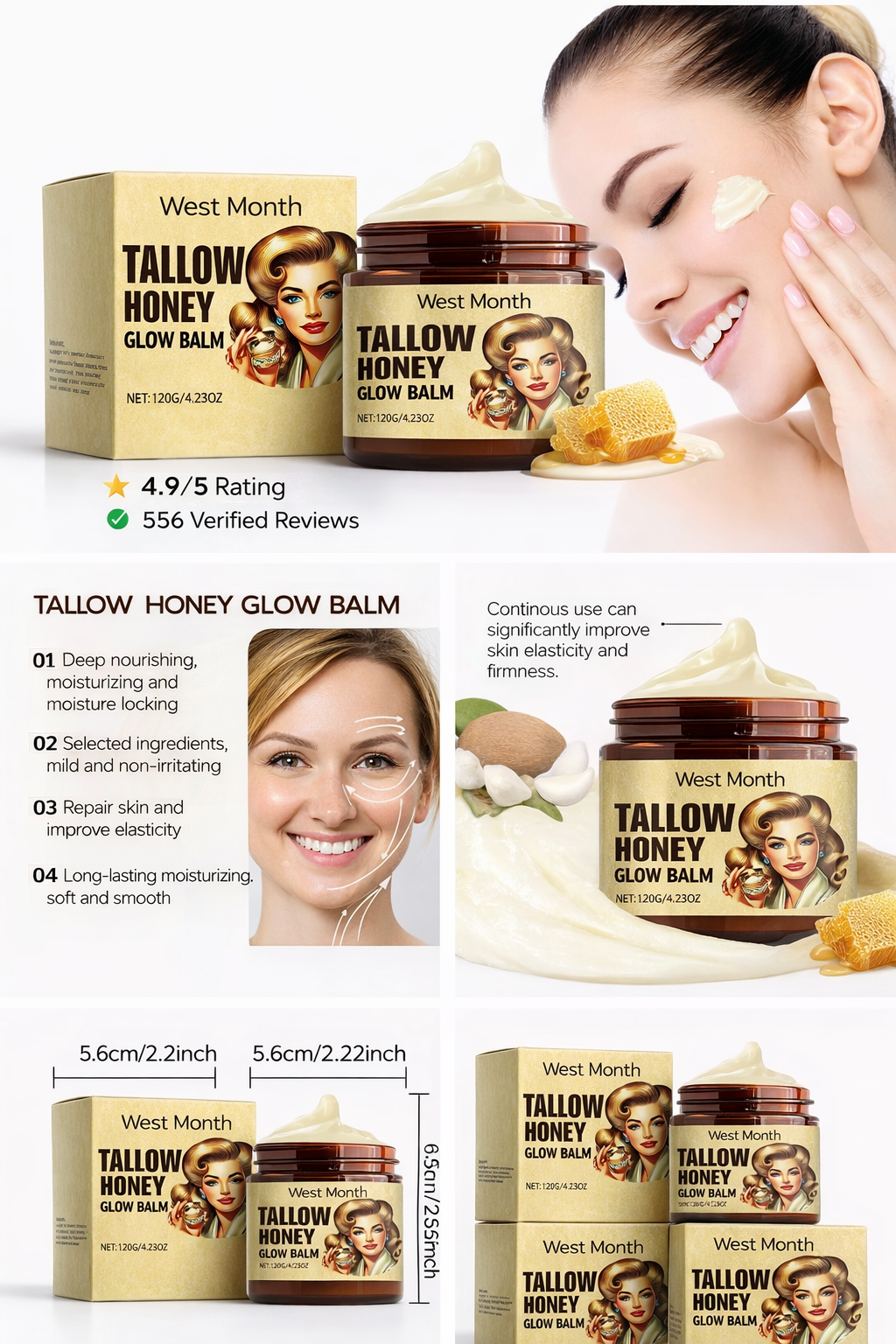 Beef Tallow Face Cream Lasting Moisturizing Soothing Facial Skin