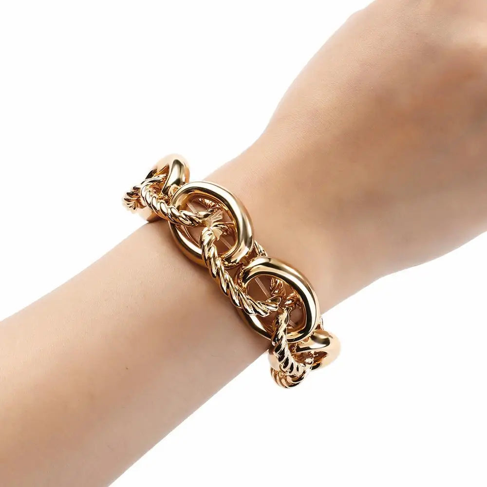 FLASHBUY Punk Fashion Thick Twist Chain Bracelets for Women Men Statement Chunky Metal Chain Bracelet Chic Jewelry