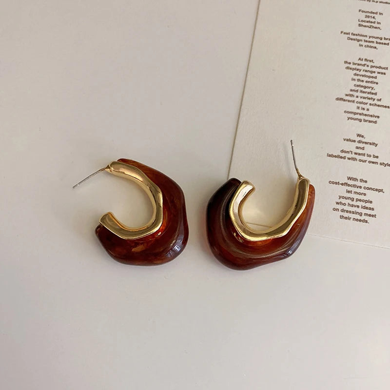 Flashbuy New Trendy Transparent Resin Hoop Earrings for Women Girls Geometric Irregular Metal Acrylic Earrings Party Jewelry
