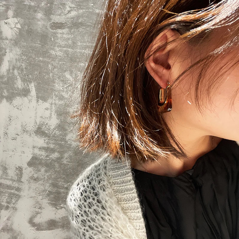 Flashbuy New Trendy Transparent Resin Hoop Earrings for Women Girls Geometric Irregular Metal Acrylic Earrings Party Jewelry