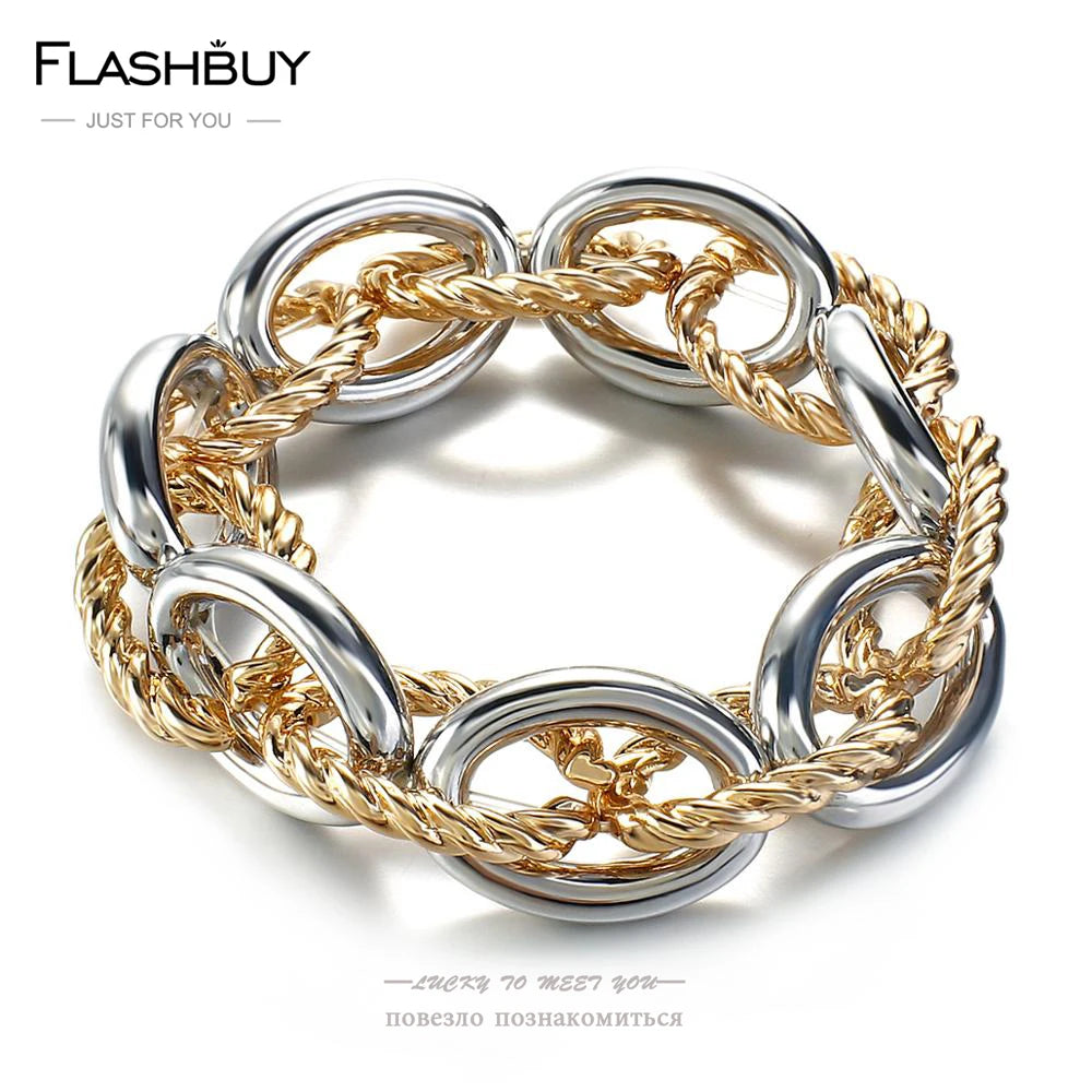 FLASHBUY Punk Fashion Thick Twist Chain Bracelets for Women Men Statement Chunky Metal Chain Bracelet Chic Jewelry