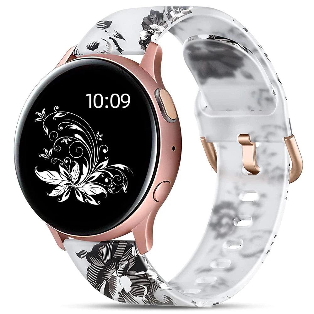 20mm Floral Transparent Soft Silicone Band for Samsung Galaxy Watch (6/5/4 &amp; Classic)
