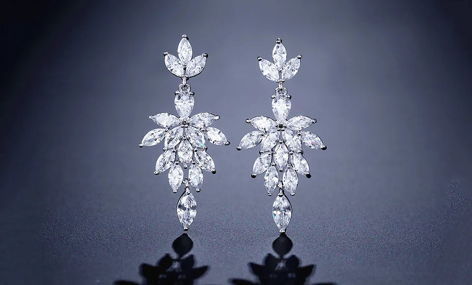 ZAKOL Korea Marquise Zircon Leaf Dangle Earrings for Women Fashion Bridal Wedding Party Jewelry Drop Shipping EP2168