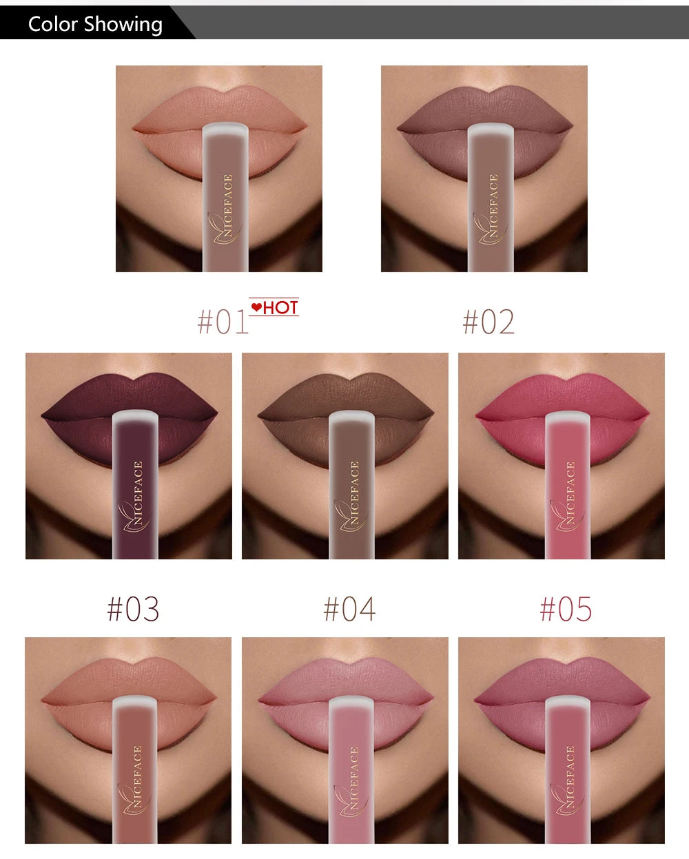 NICEFACE Waterproof Lip Gloss Nude Matte Liquid Lipstick Long Lasting Lipgloss Lip Glace Black Lipstick Purple Sexy Red Lip Tint