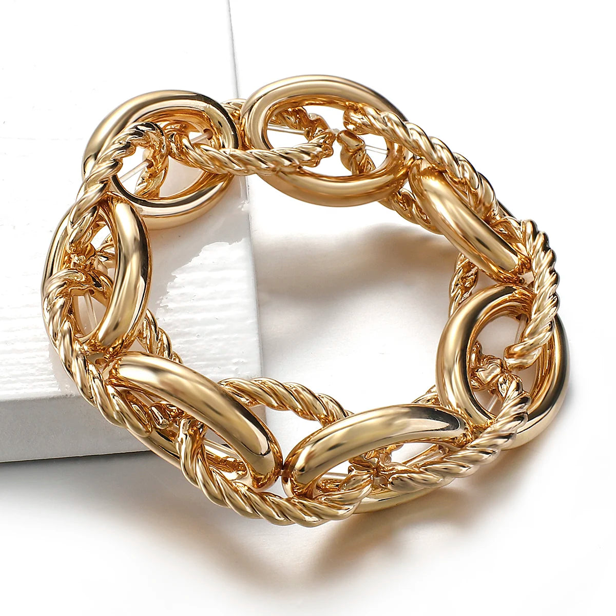FLASHBUY Punk Fashion Thick Twist Chain Bracelets for Women Men Statement Chunky Metal Chain Bracelet Chic Jewelry