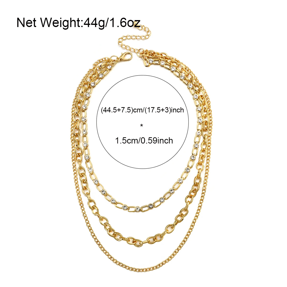 Punk Chunky Gold Color Rhinestone Multilayer Chain Choker Necklaces For Women Temperament Daily Jewelry Accessories
