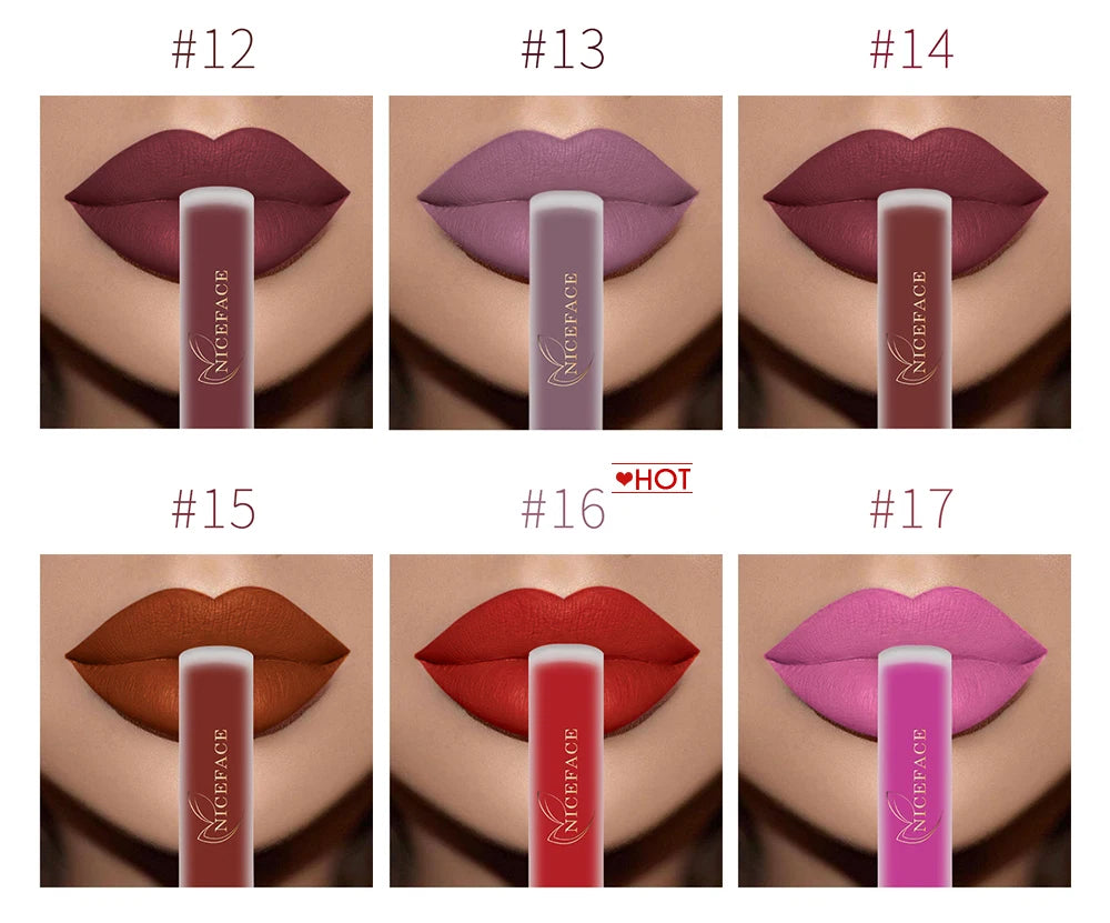 NICEFACE Waterproof Lip Gloss Nude Matte Liquid Lipstick Long Lasting Lipgloss Lip Glace Black Lipstick Purple Sexy Red Lip Tint