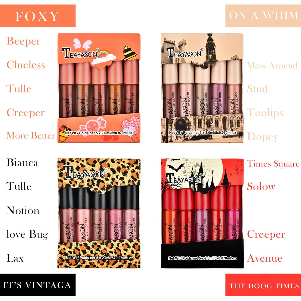 5Pcs/Set Waterproof Lipstick Sexy Halloween Lip Stick Matte Velvet Lipsticks Lips Makeup Cosmetics Labiales Matte