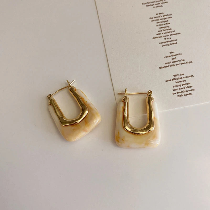 Flashbuy New Trendy Transparent Resin Hoop Earrings for Women Girls Geometric Irregular Metal Acrylic Earrings Party Jewelry