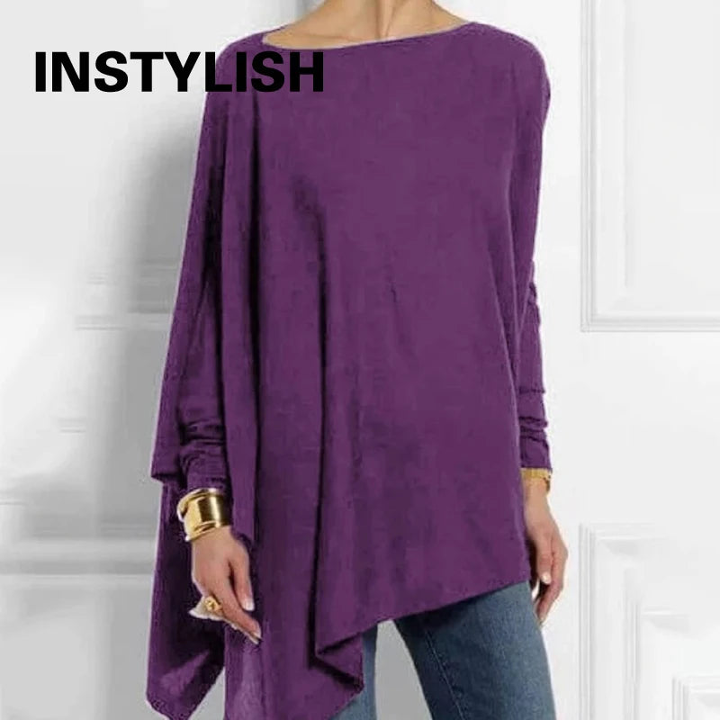 Cotton Irregular Womens Tops And Blouses Casual O Neck Long Sleeve Top Female Tunic 2024 Autumn Plus Size Women Blusas Shirts
