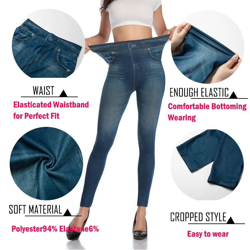 2026 High-Waist Faux Denim Jeggings – Slim & Tummy Control