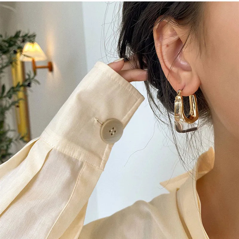 Flashbuy New Trendy Transparent Resin Hoop Earrings for Women Girls Geometric Irregular Metal Acrylic Earrings Party Jewelry