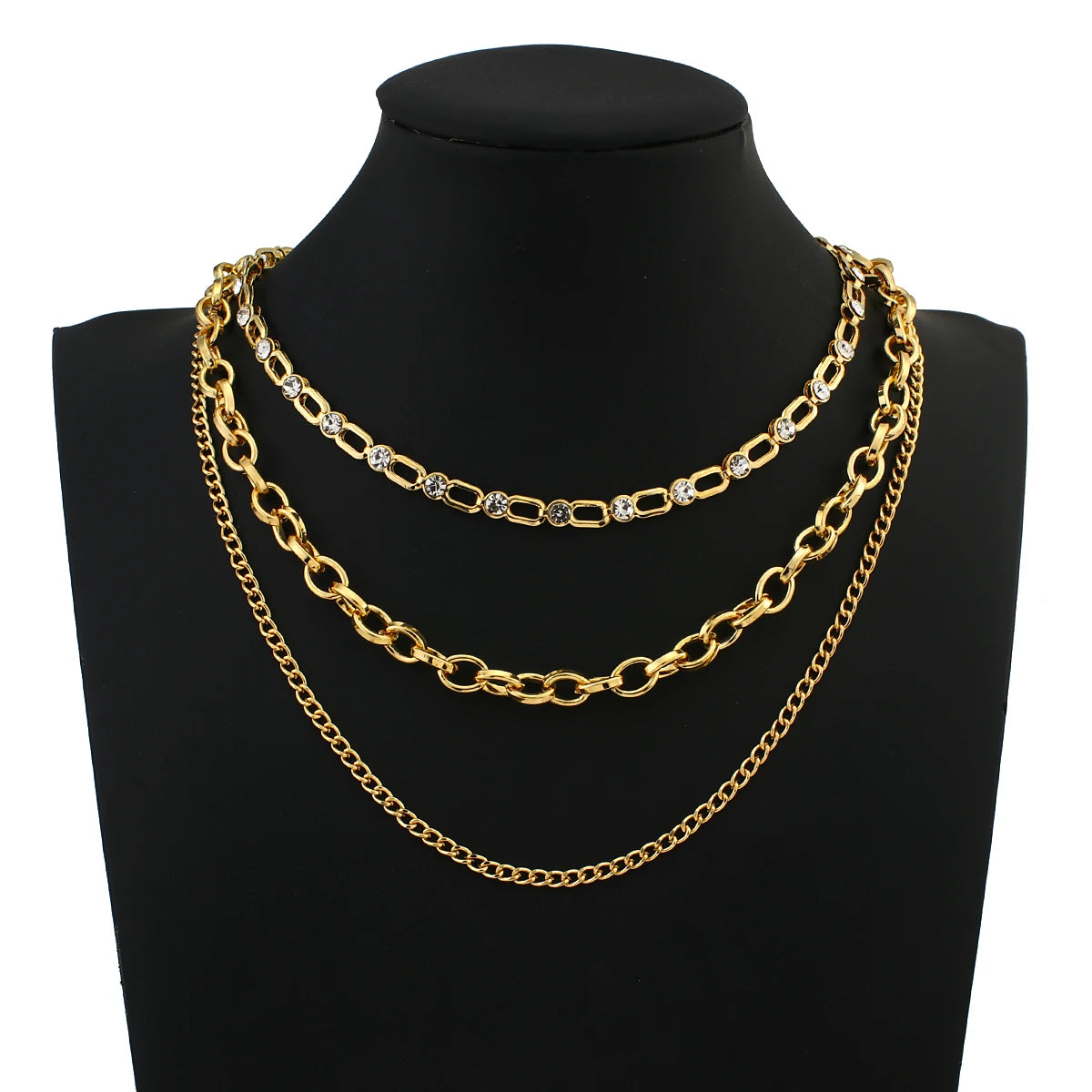 Punk Chunky Gold Color Rhinestone Multilayer Chain Choker Necklaces For Women Temperament Daily Jewelry Accessories