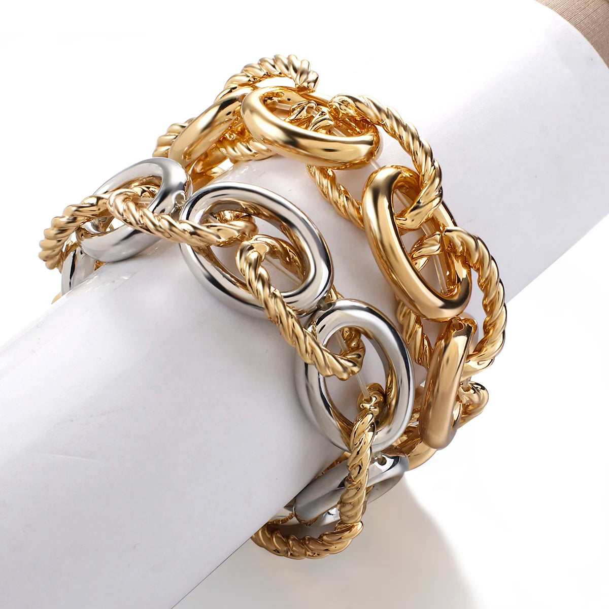 FLASHBUY Punk Fashion Thick Twist Chain Bracelets for Women Men Statement Chunky Metal Chain Bracelet Chic Jewelry