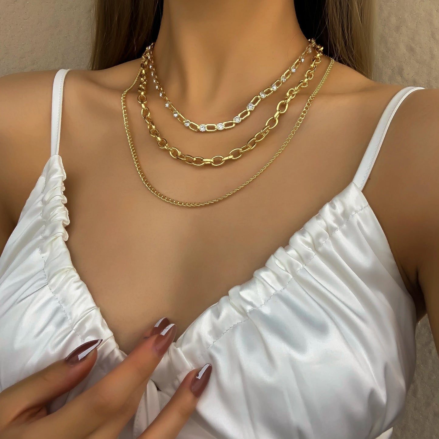 Punk Chunky Gold Color Rhinestone Multilayer Chain Choker Necklaces For Women Temperament Daily Jewelry Accessories