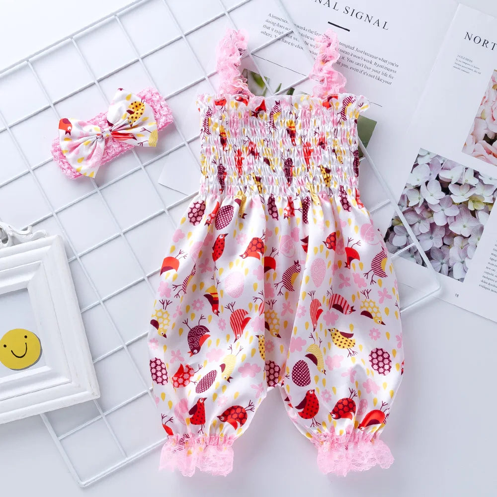 New Girls Summer Backless Romper Baby Lace-up Bloomer