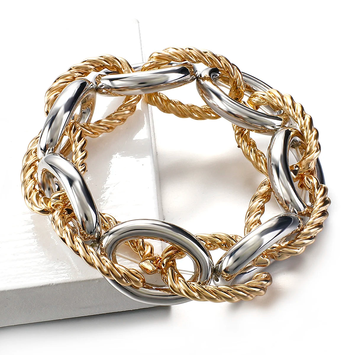 FLASHBUY Punk Fashion Thick Twist Chain Bracelets for Women Men Statement Chunky Metal Chain Bracelet Chic Jewelry