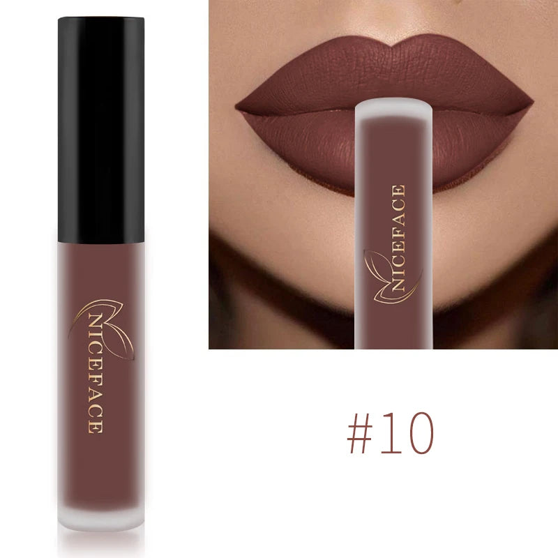 NICEFACE Waterproof Lip Gloss Nude Matte Liquid Lipstick Long Lasting Lipgloss Lip Glace Black Lipstick Purple Sexy Red Lip Tint