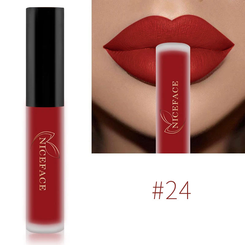 NICEFACE Waterproof Lip Gloss Nude Matte Liquid Lipstick Long Lasting Lipgloss Lip Glace Black Lipstick Purple Sexy Red Lip Tint