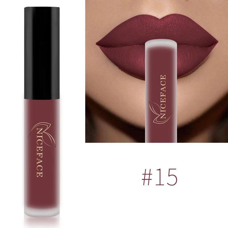NICEFACE Waterproof Lip Gloss Nude Matte Liquid Lipstick Long Lasting Lipgloss Lip Glace Black Lipstick Purple Sexy Red Lip Tint