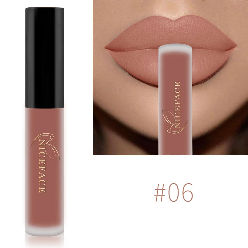 NICEFACE Waterproof Lip Gloss Nude Matte Liquid Lipstick Long Lasting Lipgloss Lip Glace Black Lipstick Purple Sexy Red Lip Tint