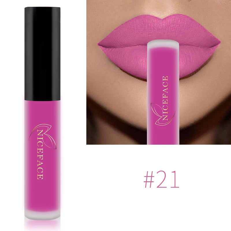 NICEFACE Waterproof Lip Gloss Nude Matte Liquid Lipstick Long Lasting Lipgloss Lip Glace Black Lipstick Purple Sexy Red Lip Tint