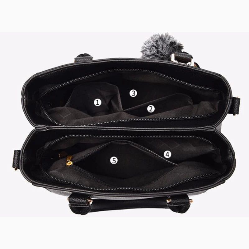 👜 Embroidery Messenger Bags Women Leather Handbags - حقيبة كتف نسائية مطرزة جلدية مع كُرة زينة أنيقة