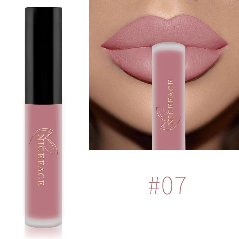 NICEFACE Waterproof Lip Gloss Nude Matte Liquid Lipstick Long Lasting Lipgloss Lip Glace Black Lipstick Purple Sexy Red Lip Tint