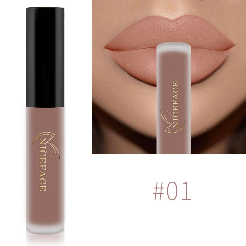 NICEFACE Waterproof Lip Gloss Nude Matte Liquid Lipstick Long Lasting Lipgloss Lip Glace Black Lipstick Purple Sexy Red Lip Tint