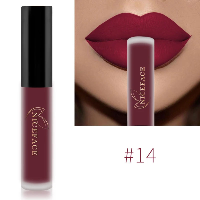 NICEFACE Waterproof Lip Gloss Nude Matte Liquid Lipstick Long Lasting Lipgloss Lip Glace Black Lipstick Purple Sexy Red Lip Tint