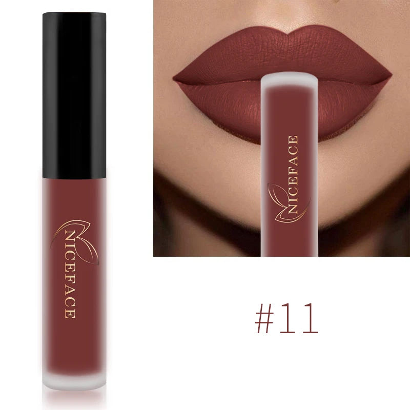 NICEFACE Waterproof Lip Gloss Nude Matte Liquid Lipstick Long Lasting Lipgloss Lip Glace Black Lipstick Purple Sexy Red Lip Tint